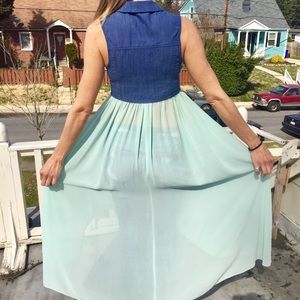 Button down collared crop top with sheer high low